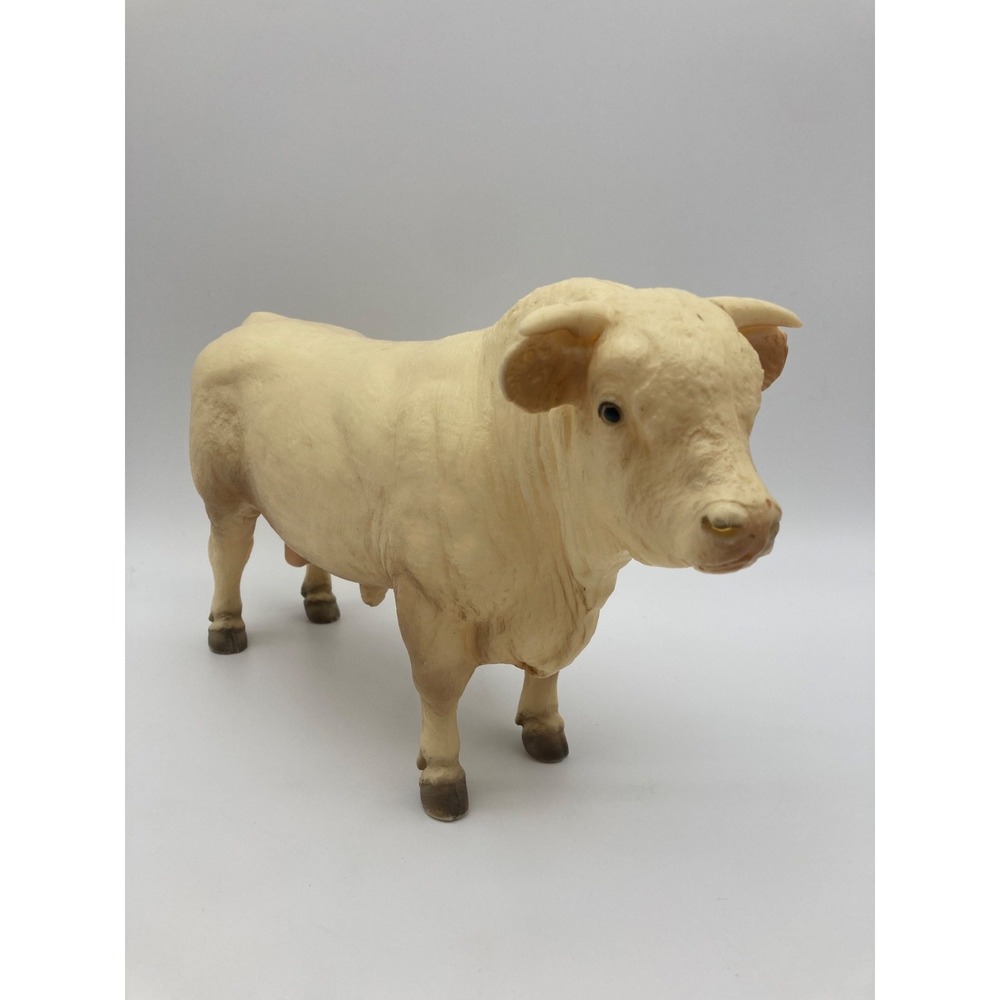 Vintage Cream Molded Plastic Charolais Bull Figurine Farm Animal Statue 12 Inch